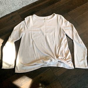 Pink Sweater with Knotted Bottom Hem